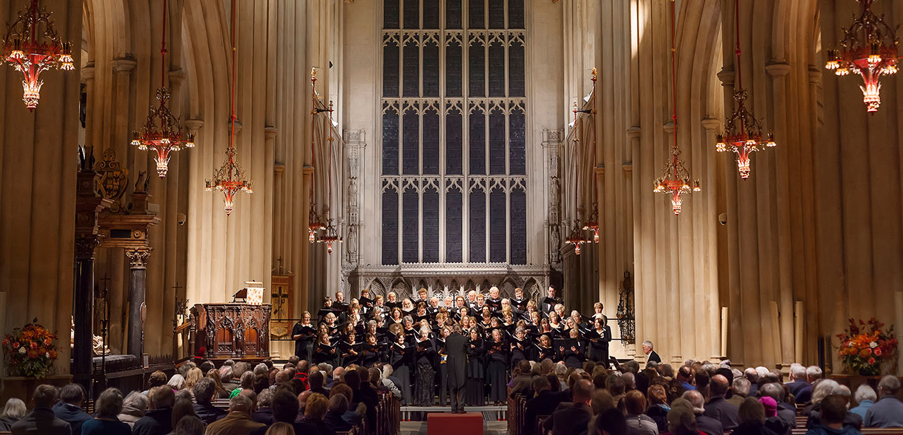 The choir performing in Bath Abbey